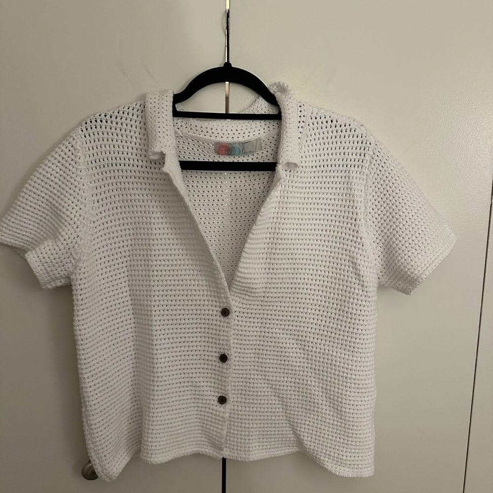 White Crochet Button-Up Top